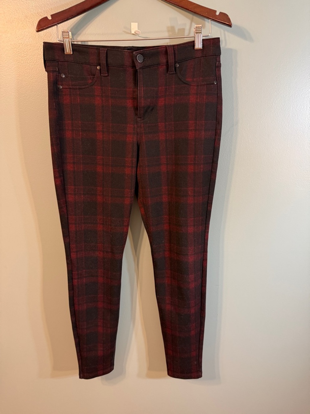 Liverpool Black and Dark Red Plaid Skinny Pants